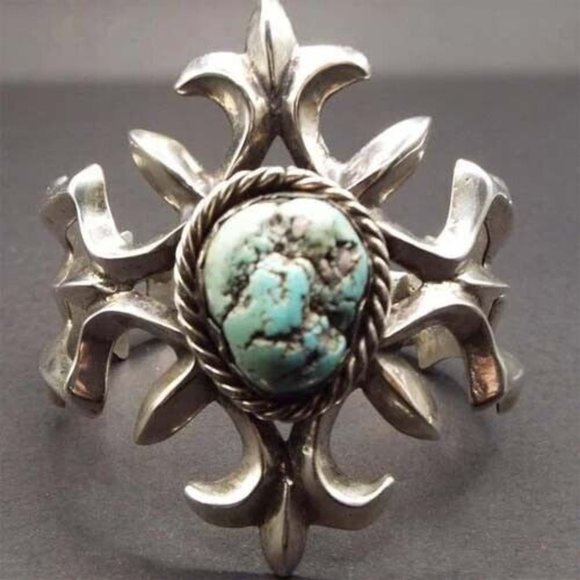 EUGENE MITCHELL NAVAJO Jewelry - *RARE* NAVAJO EUGENE MITCHELL TURQUOISE 64 GR 999 SILVER SAND CAST BRACELET 4